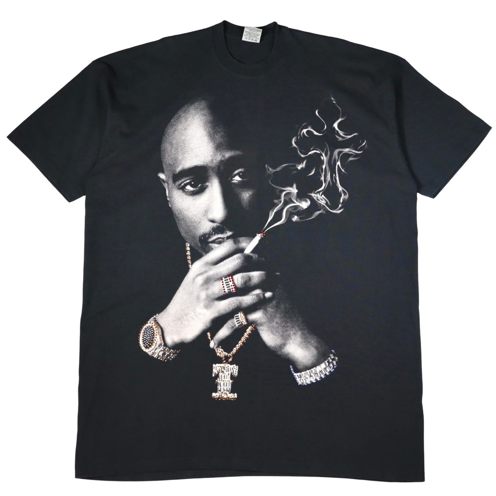 Tupac Graphic T-Shirt MOB Mens‎ 4XL-Tall Black Rhinestone Streetwear Hip Hop Y2k